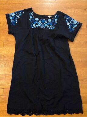 Rebecca Taylor Black Dress with Blue Floral Embroidery